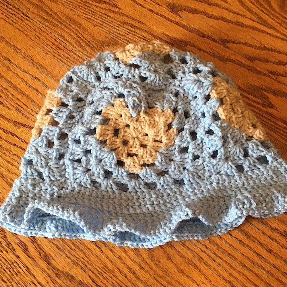 Blue and Cream Heart Crochet Bucket Hat